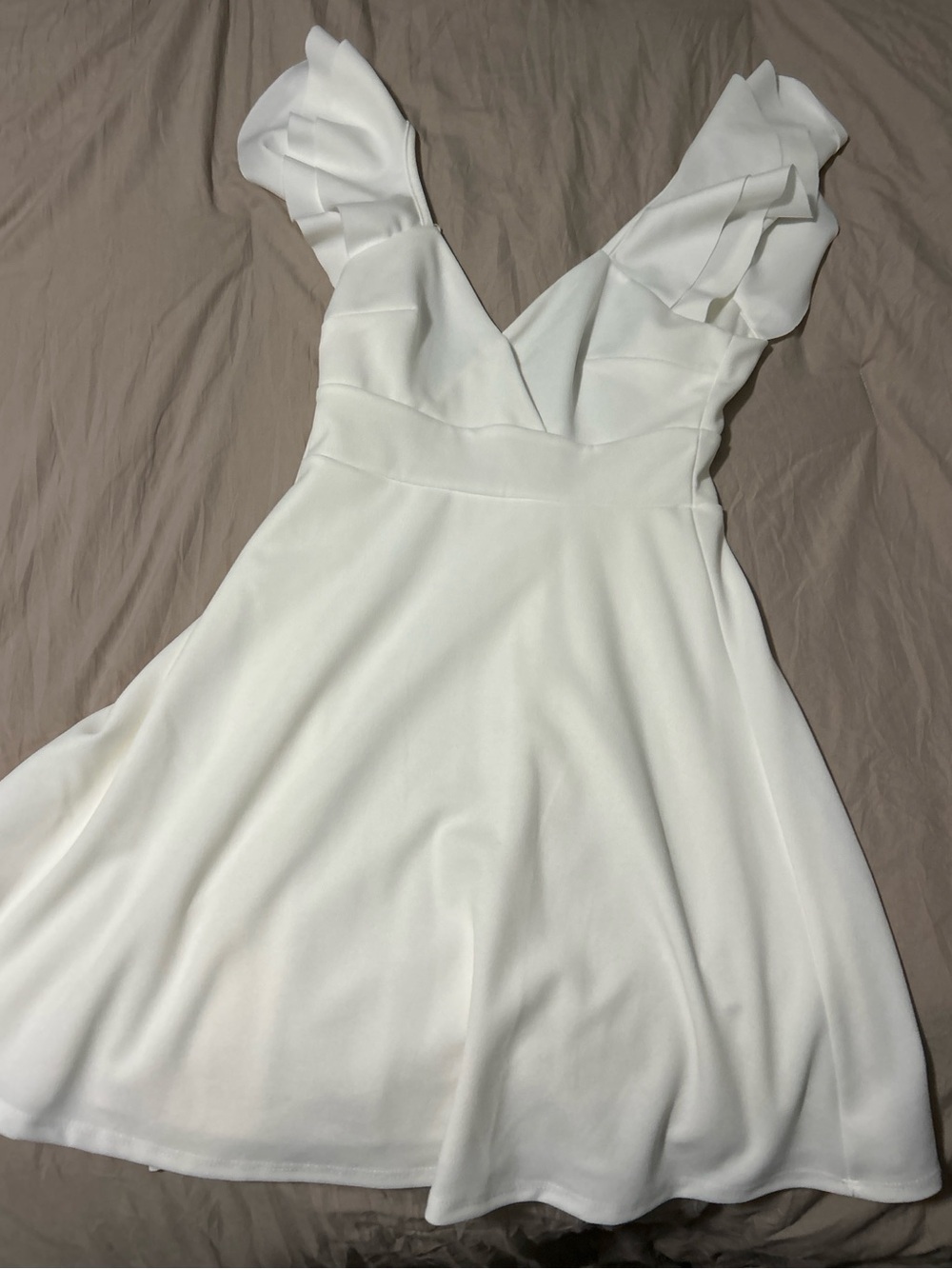 Altar'd State White Ruffle V-Neck Mini Dress